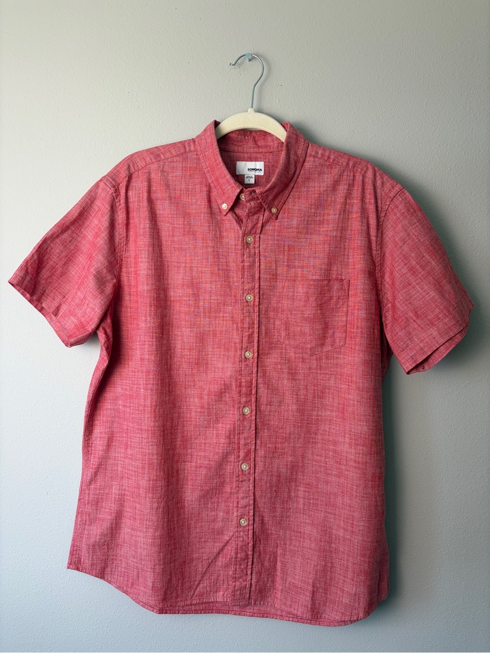Sonoma Men’s Heathered Red Short Sleeve Button Up Size L